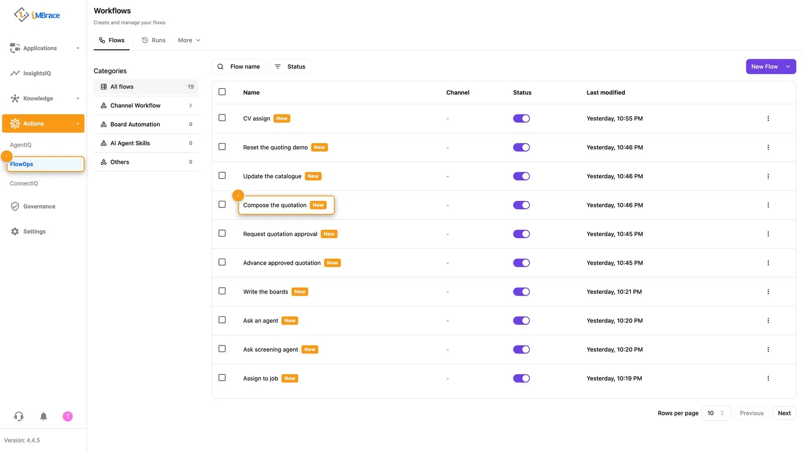 FlowOps list of workflows