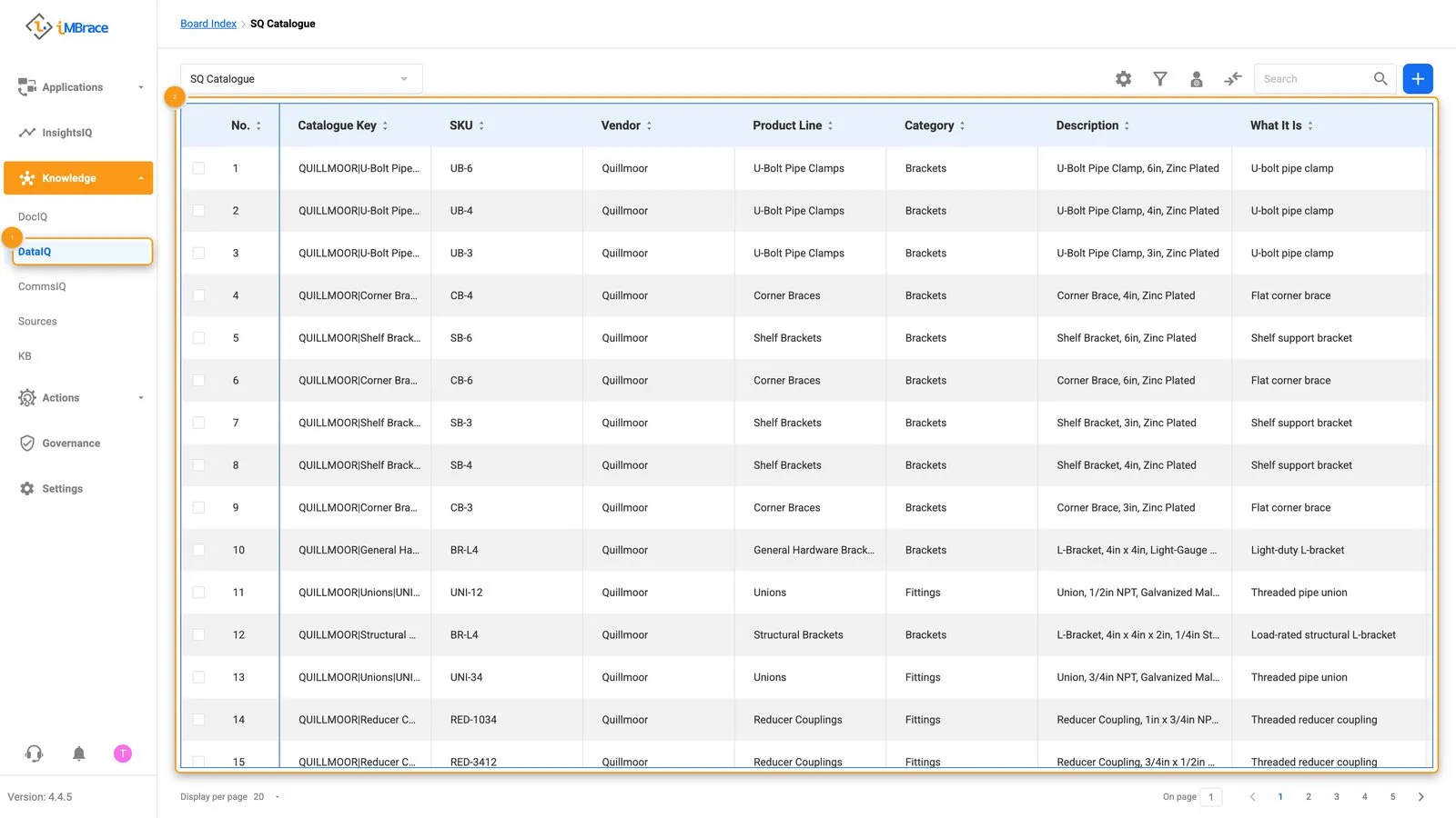 The SQ Catalogue board listing Quillmoor&#x27;s products with their SKUs