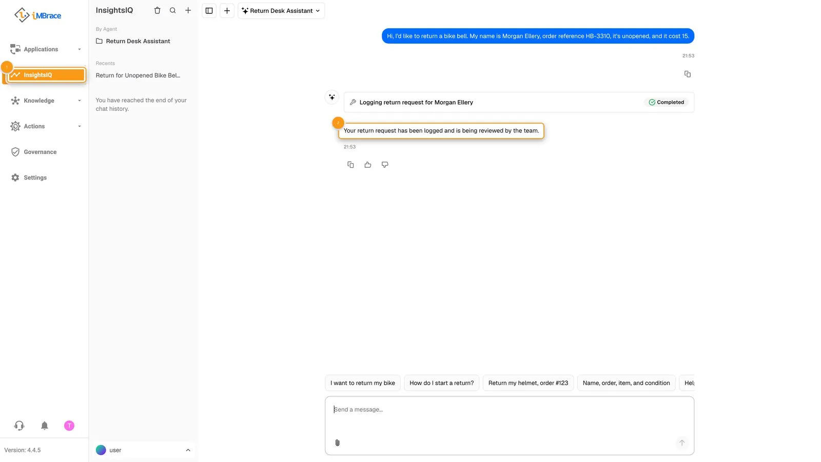 Return Desk Assistant&#x27;s reply: logged and under review, no figure, no promise