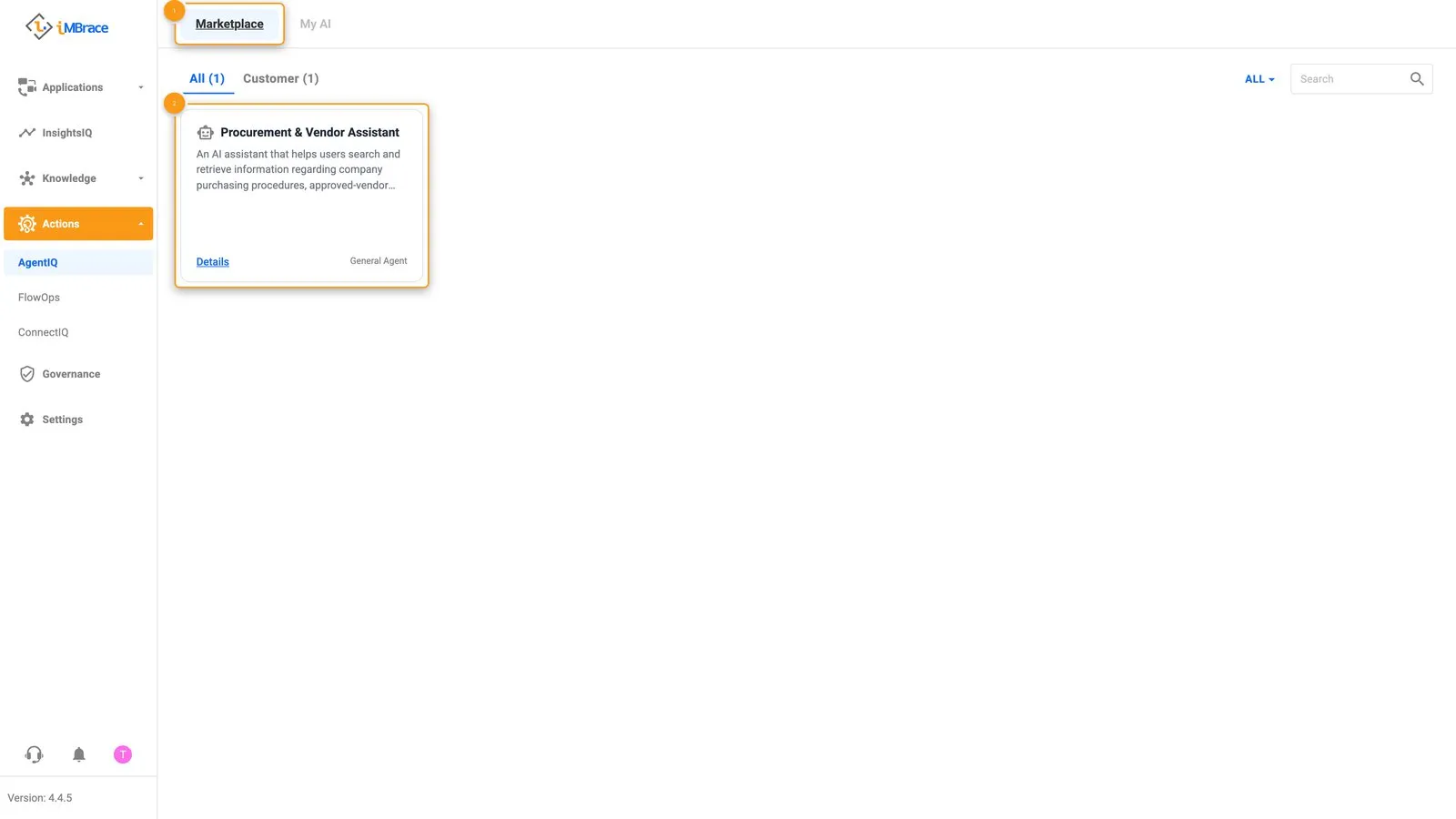AgentIQ Marketplace tab of ready-made agent templates